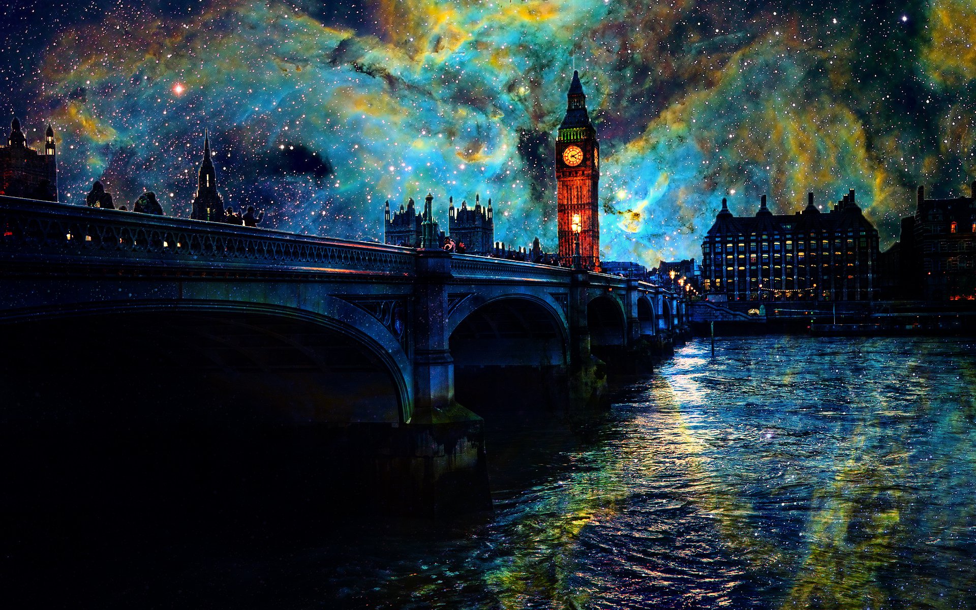 Космос, London, мост, ночь