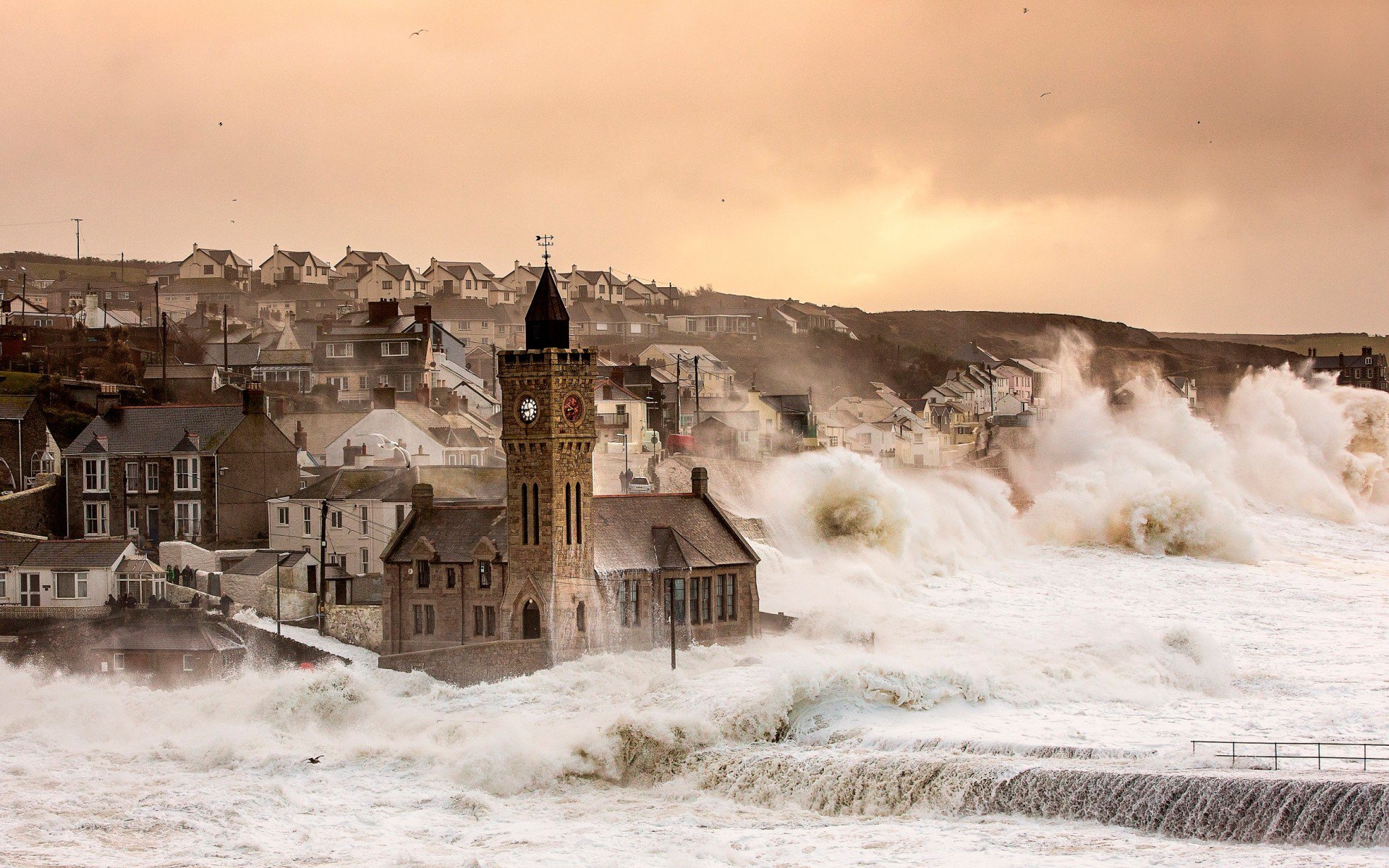 Англия, шторм, Великобритания, Porthleven