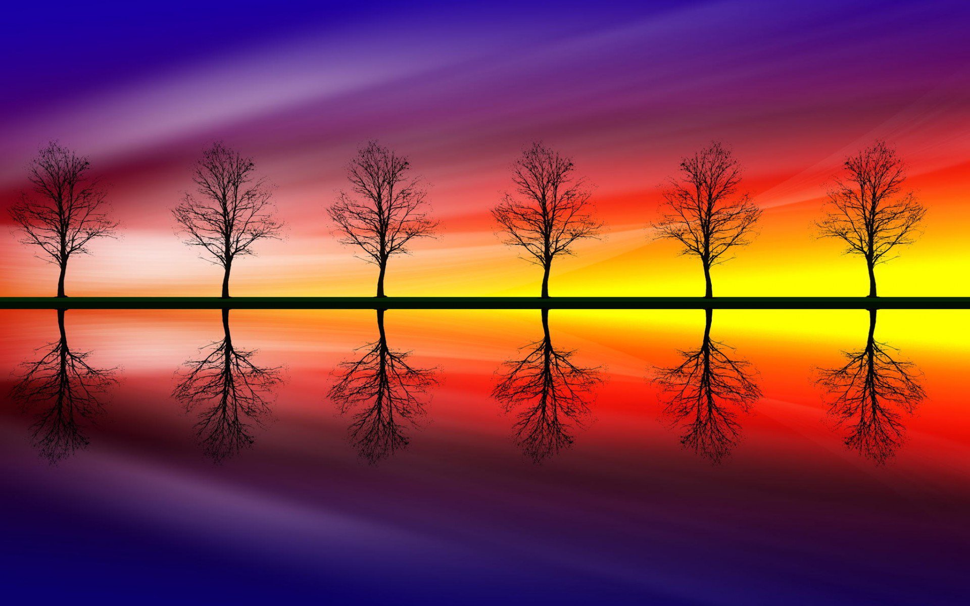 цвета, отражение, Trees, деревья