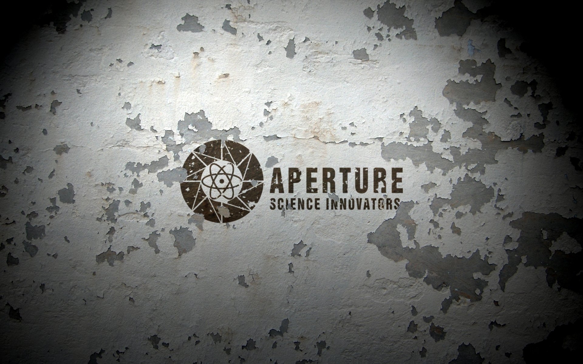 aperture science, wall, peeling paint