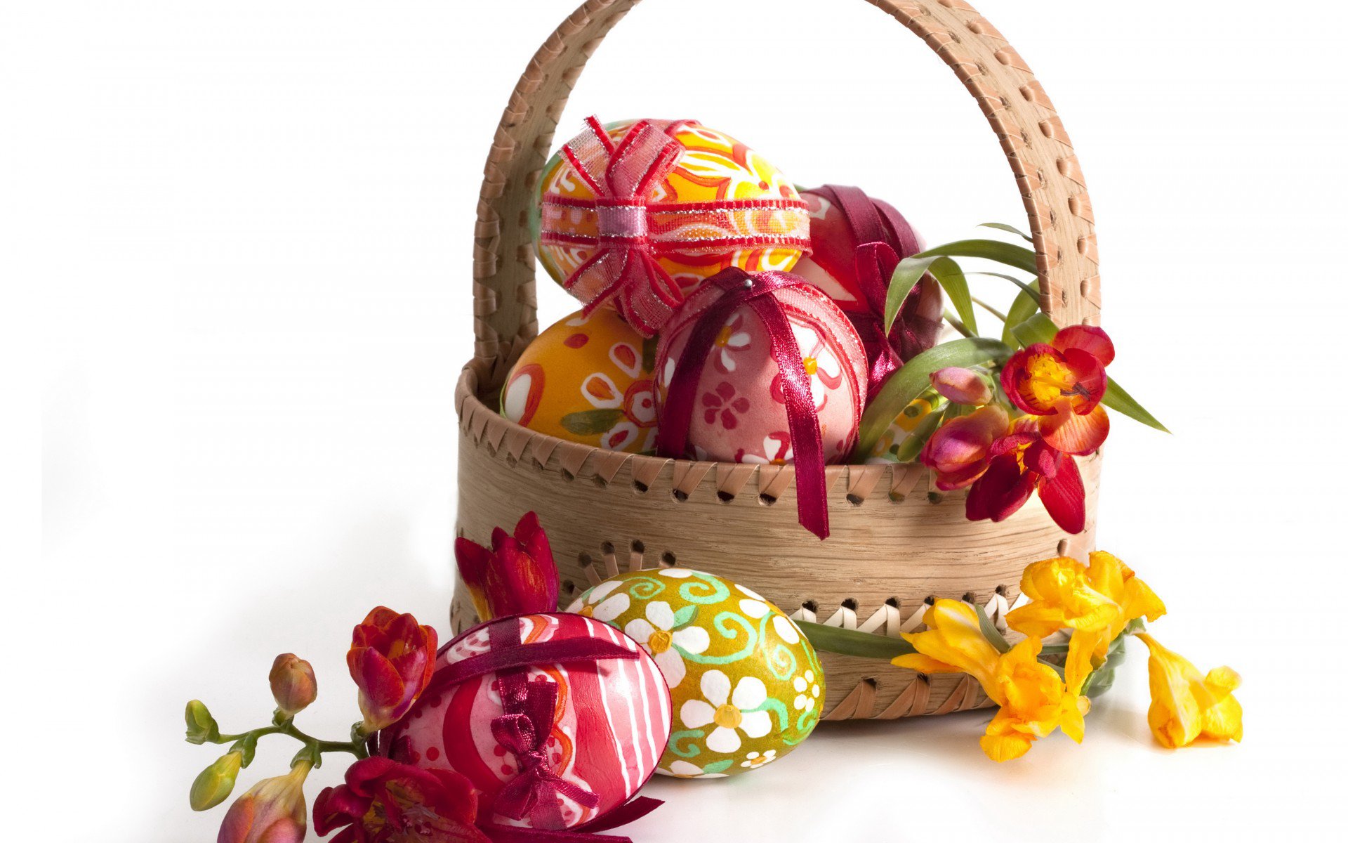 весна, яйца, spring, flowers, easter, пасха, лукошко, фрезия