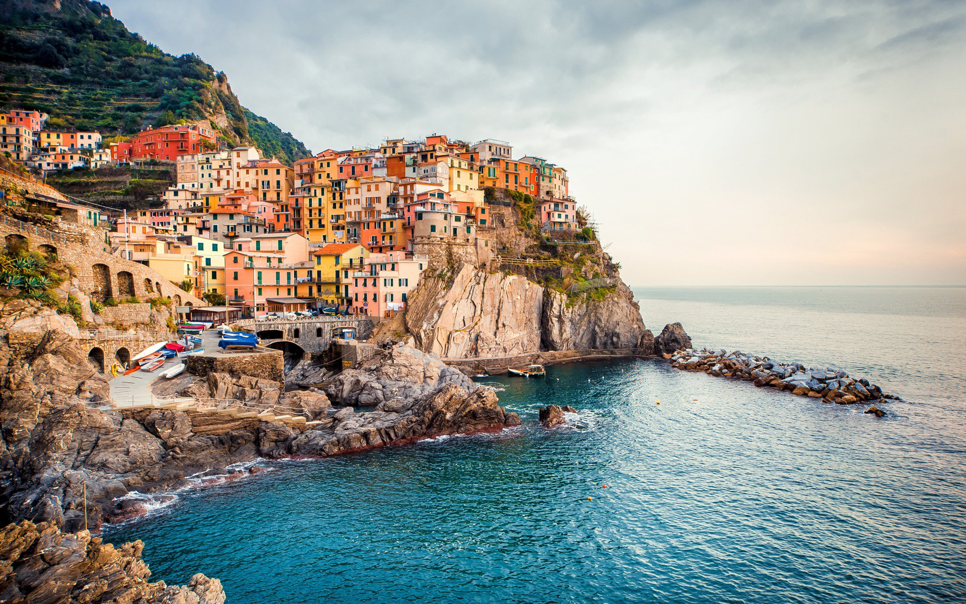 провинция, Provincia della Spezia, Cinque Terre, камни, город, Лигурийское море, Италия, Манарола