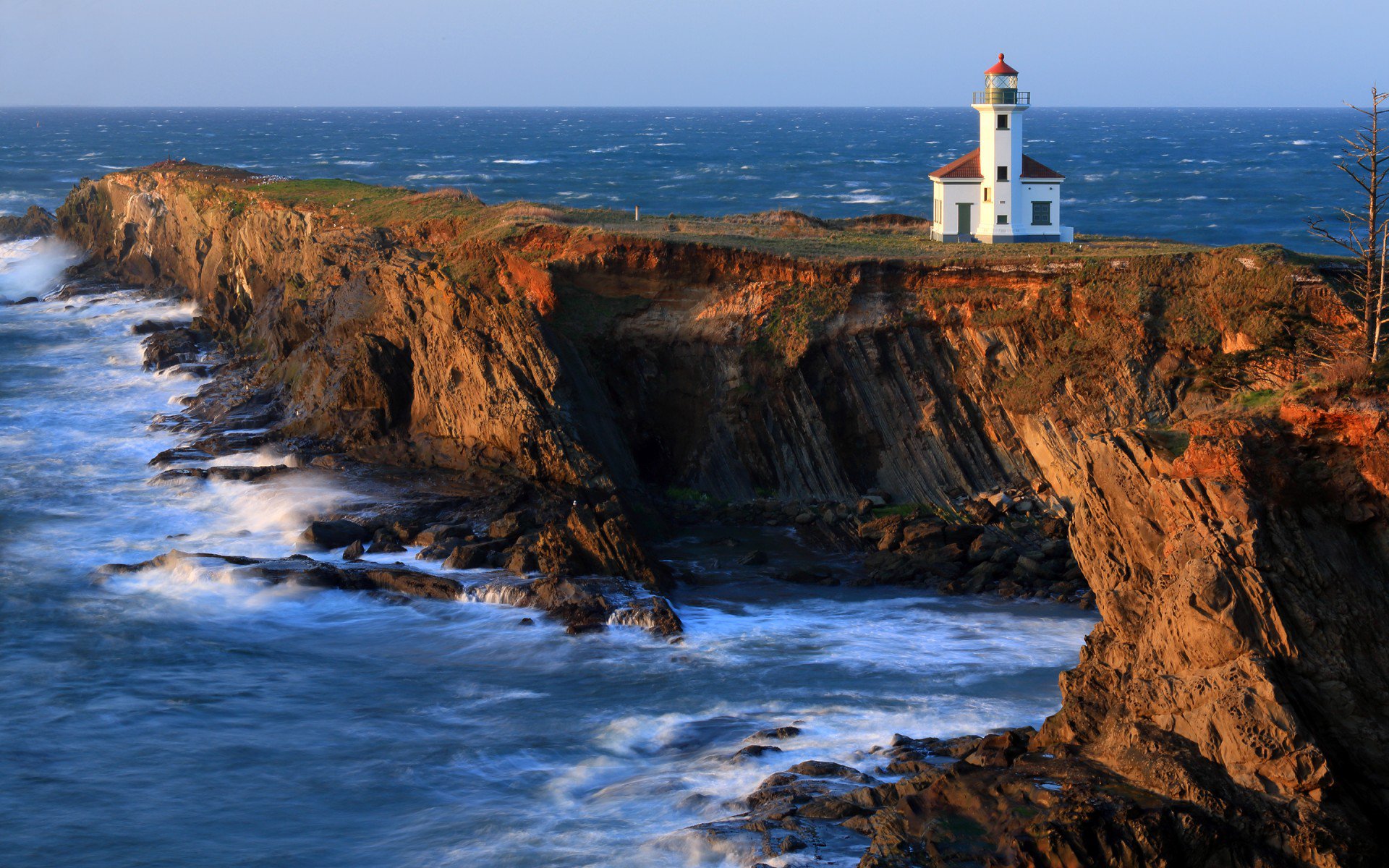 Тихий океан, маяк, Cape Arago Lighthouse, побережье, скалы