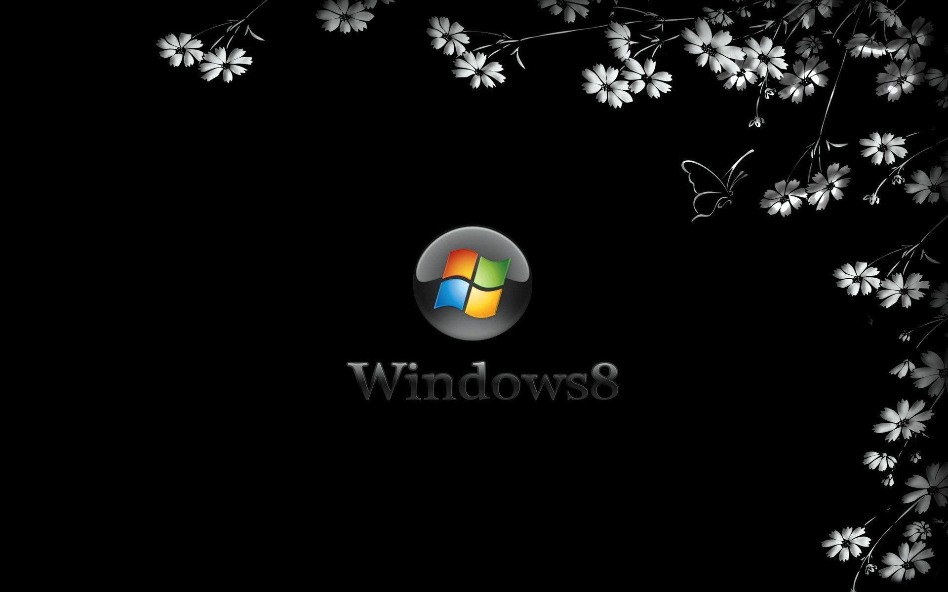 цветы, ЧЁрный, window  8, фон