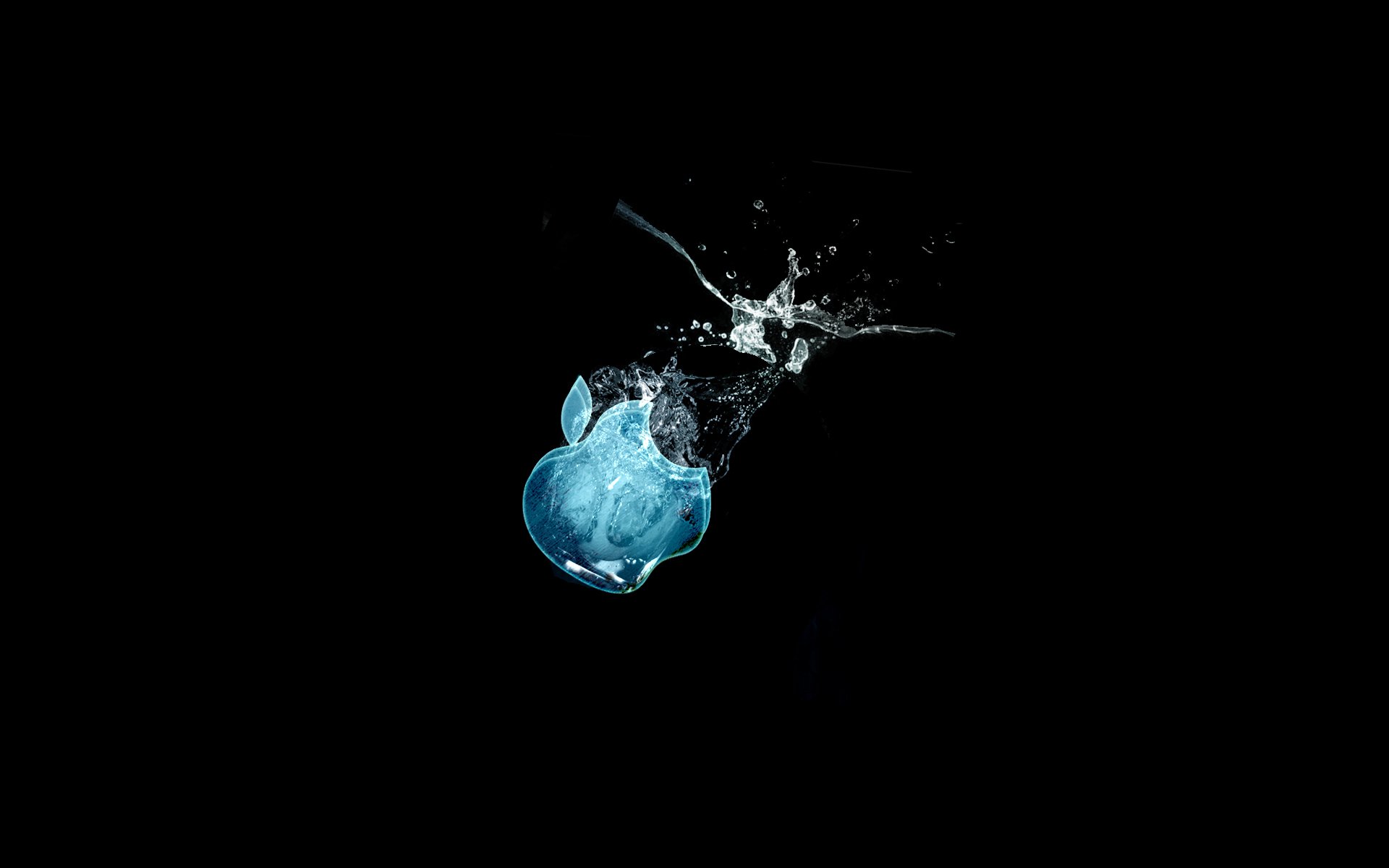 черный фон, вода, голубой оттенок, apple