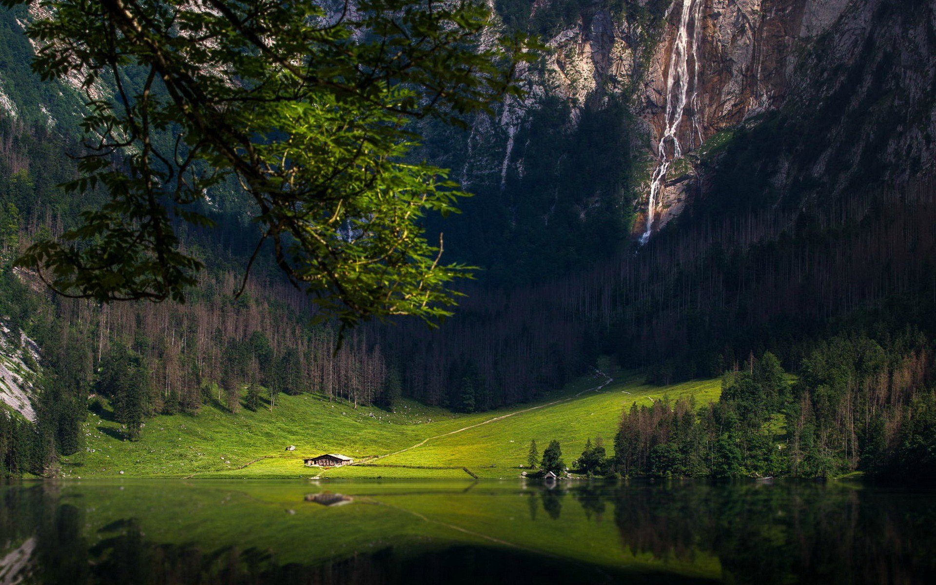 лес, горы, бавария, водопад