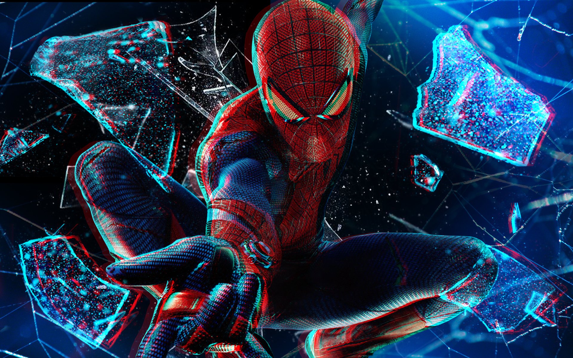 разбитое стекло, 3d, в полёте, spider man