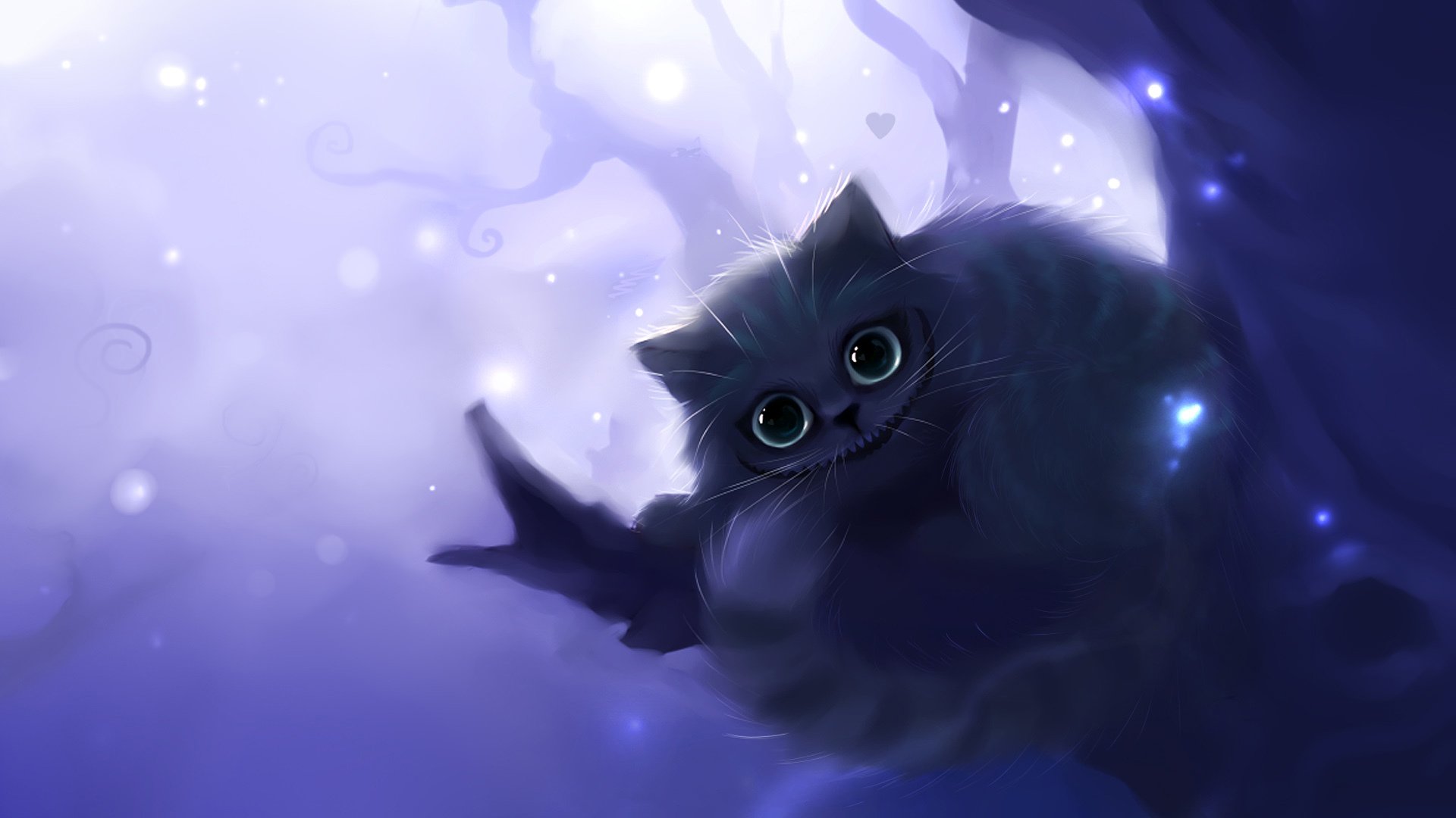 чеширский  кот, apofiss, ветка, огоньки