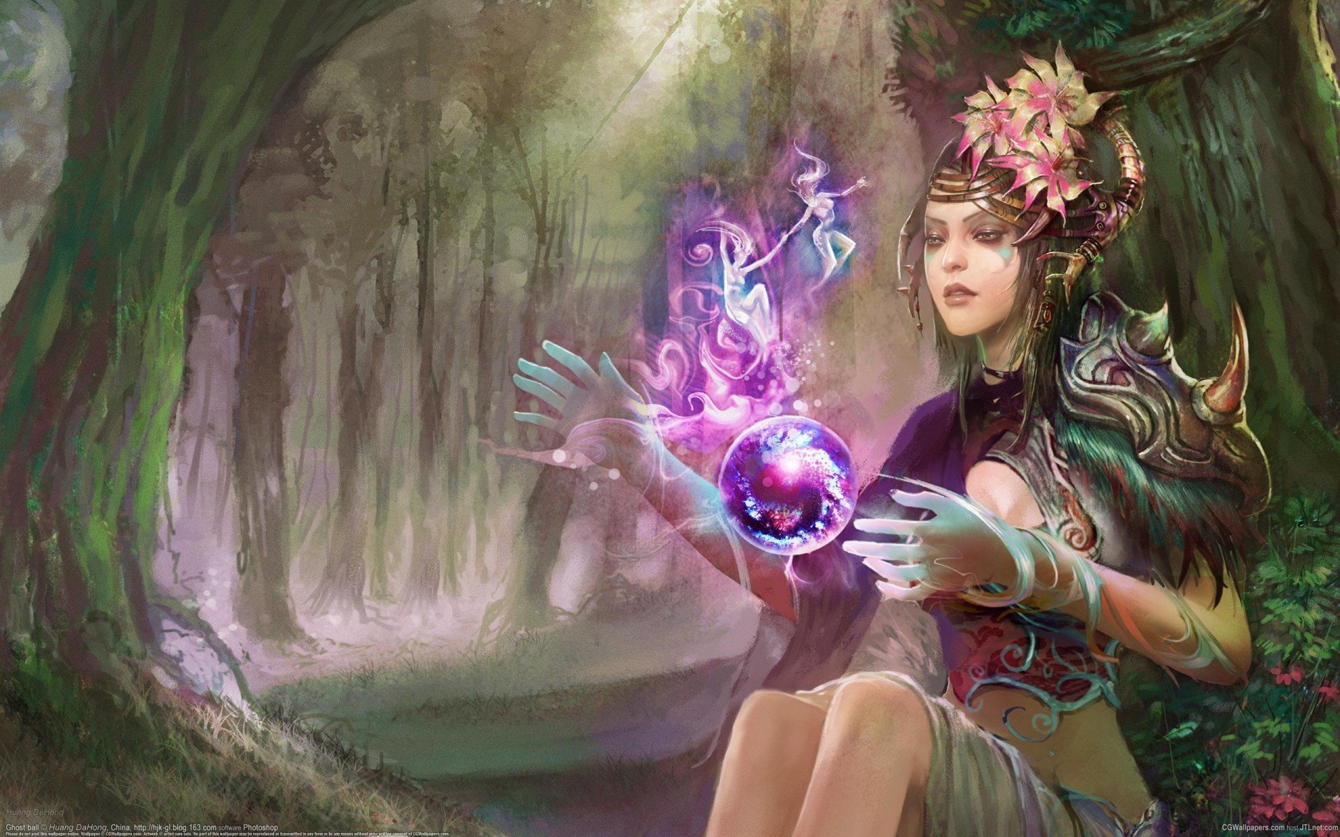фея, huang dahong, магия, лес