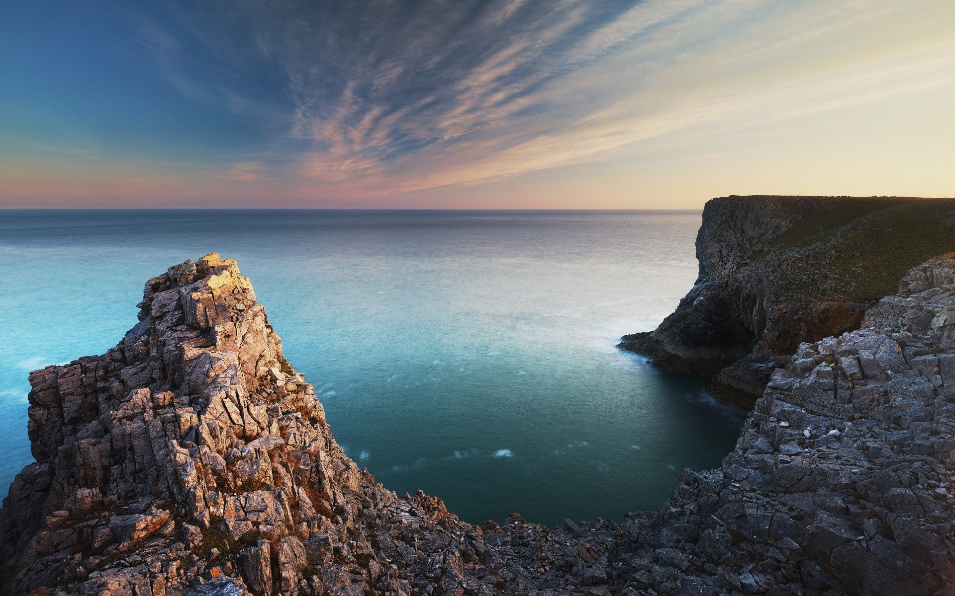 south wales, pembroke, океан, скалы