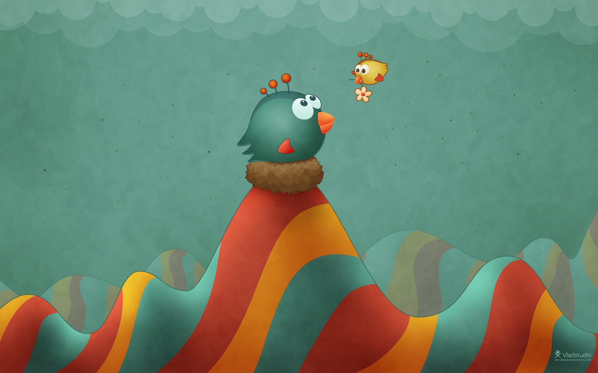холмы, tiny wings, горы, цветок