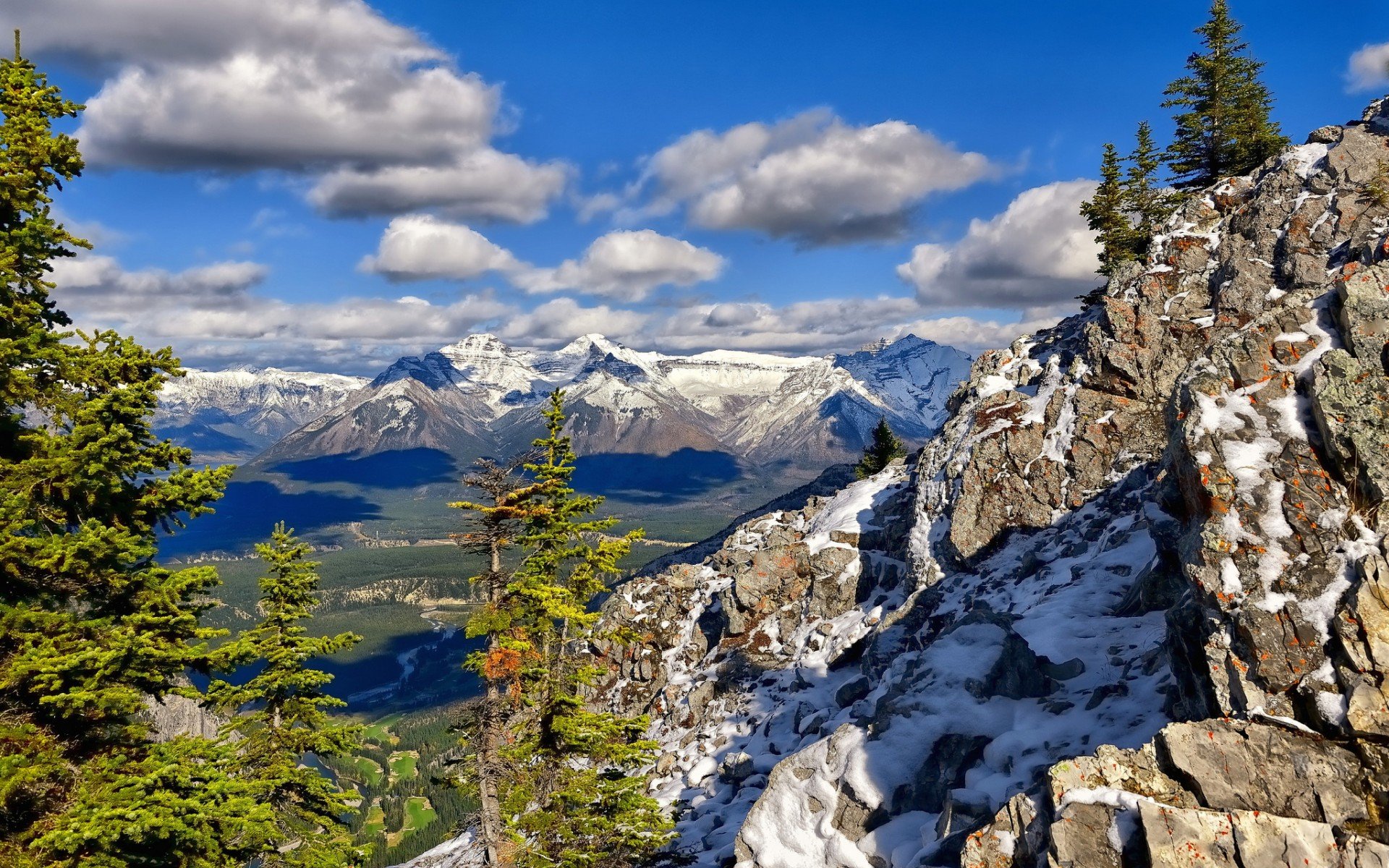 banff national park, горы, облака, деревья