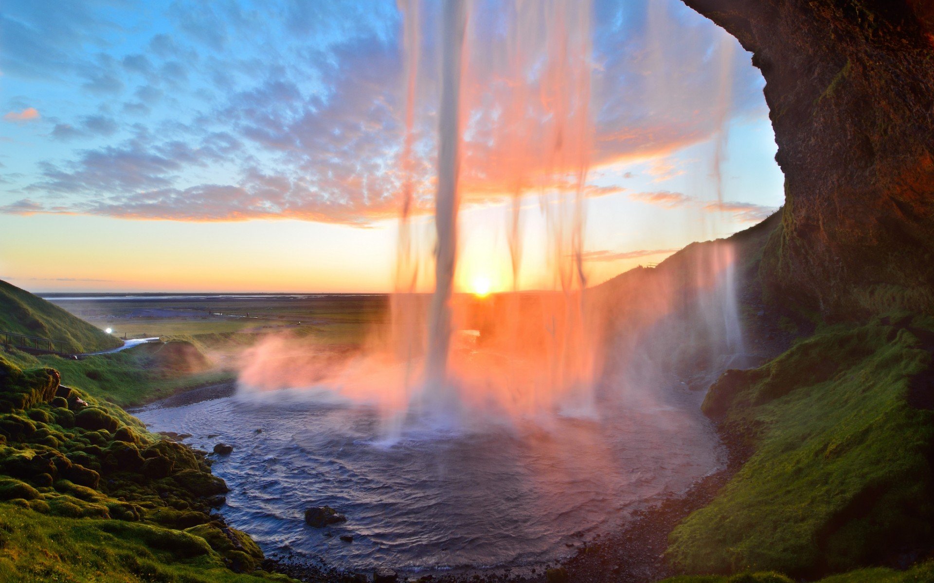 seljalandsfoss, исландия, селйяландсфосс, закат