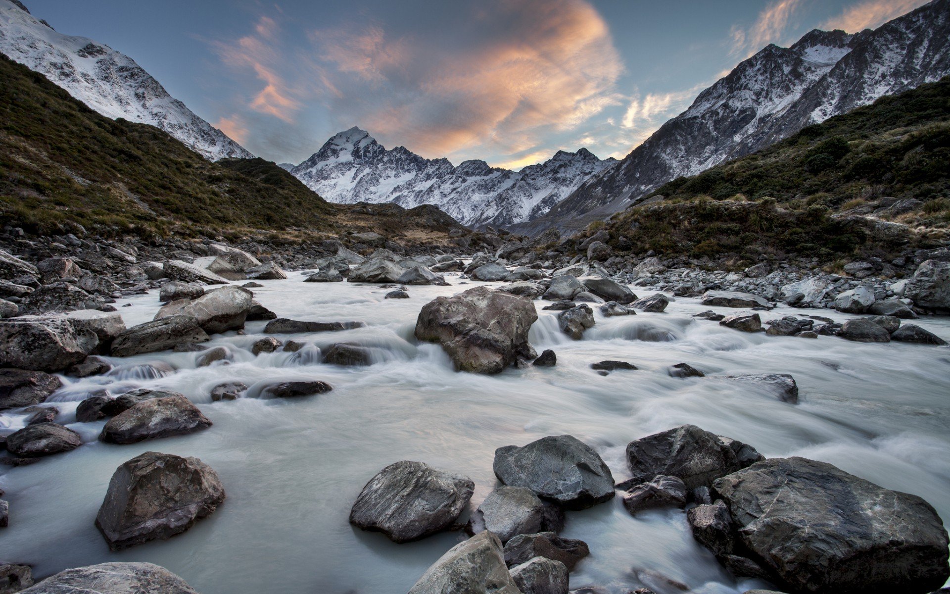 new zealand, камни, горы, hooker river