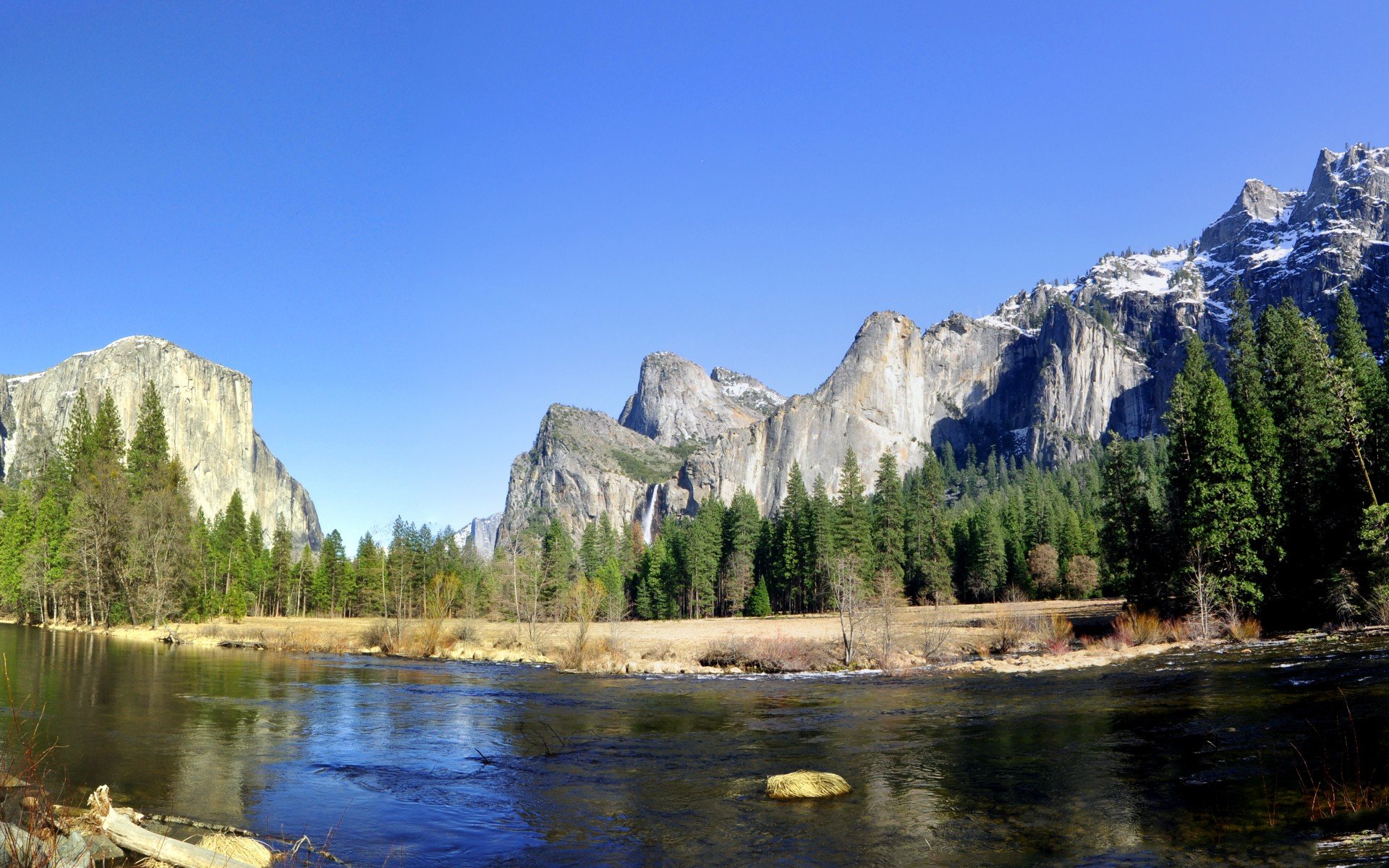 yosemite national park, река, лес, горы