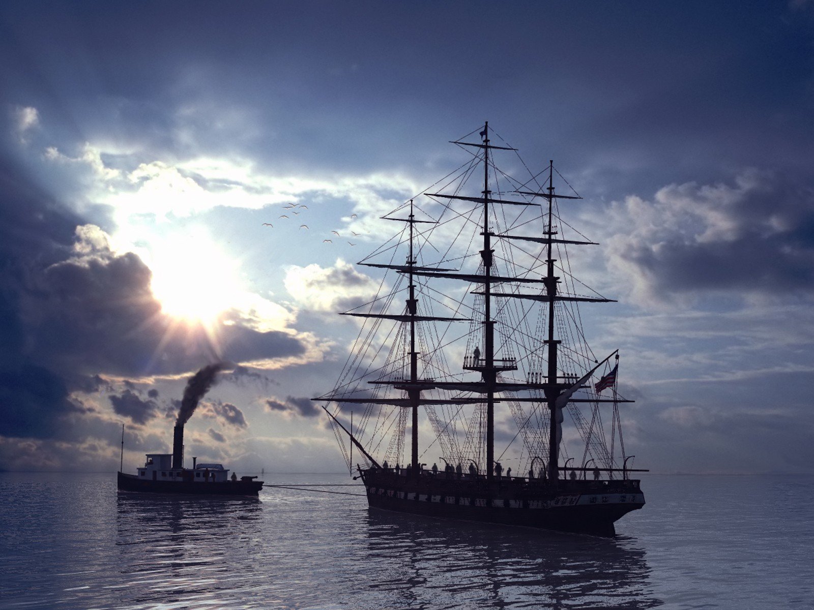 буксир, море, победа прогресса над экологией