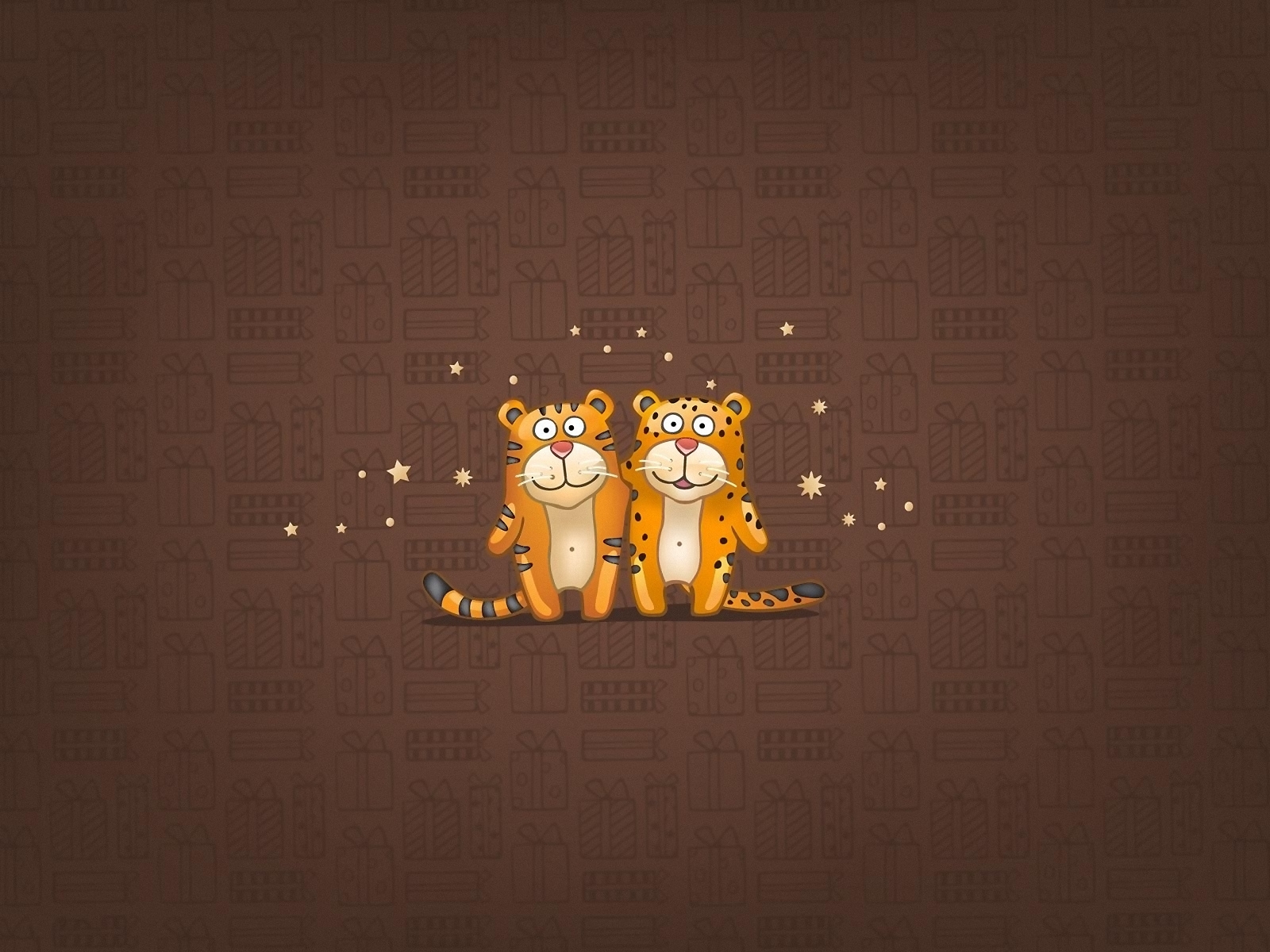 подарки, улыбка, тигры, звезды