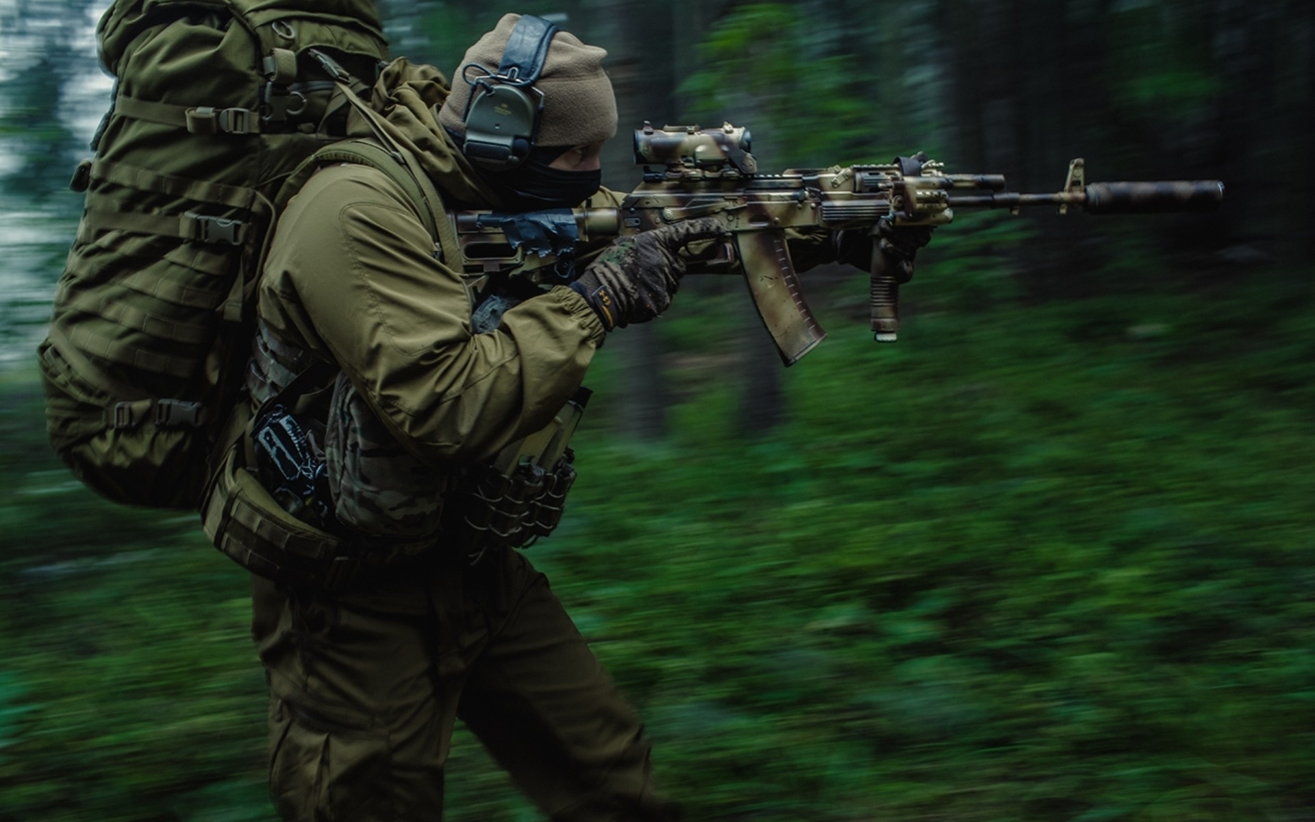 ак-74м, пехотинец, стрелок, лес