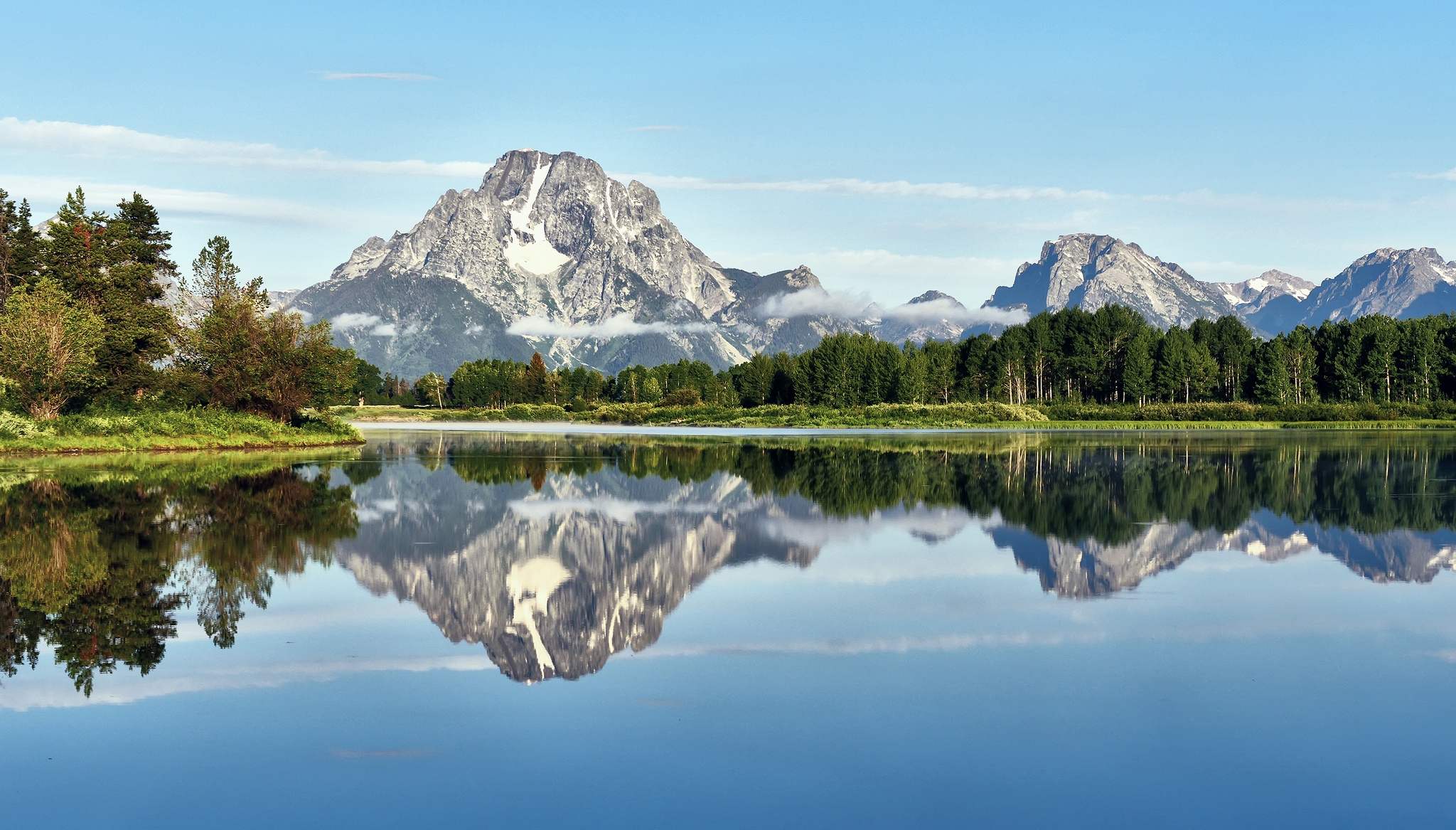 деревья, озеро, grand teton national park, отражение