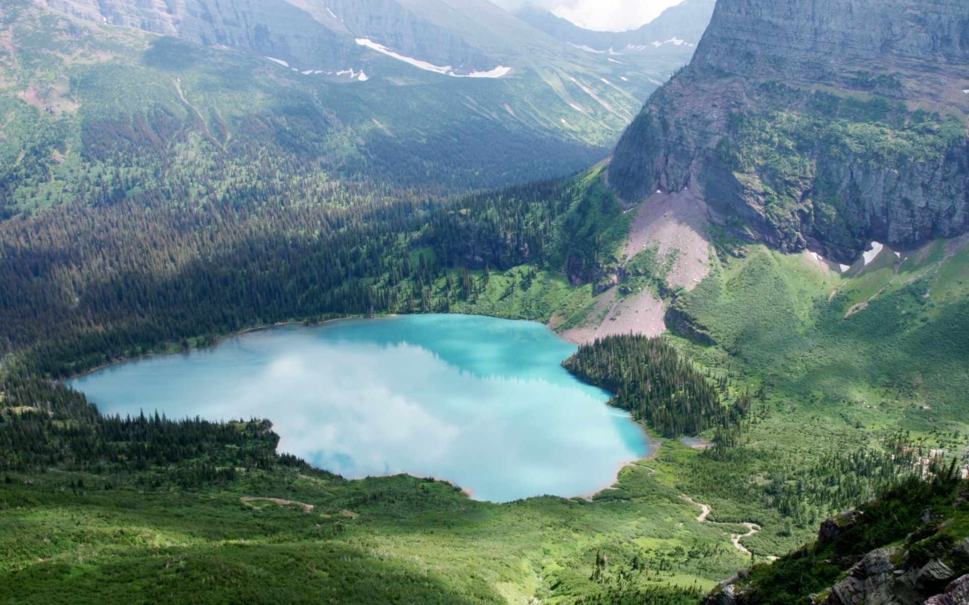 озеро, glacier national park, вода, леса