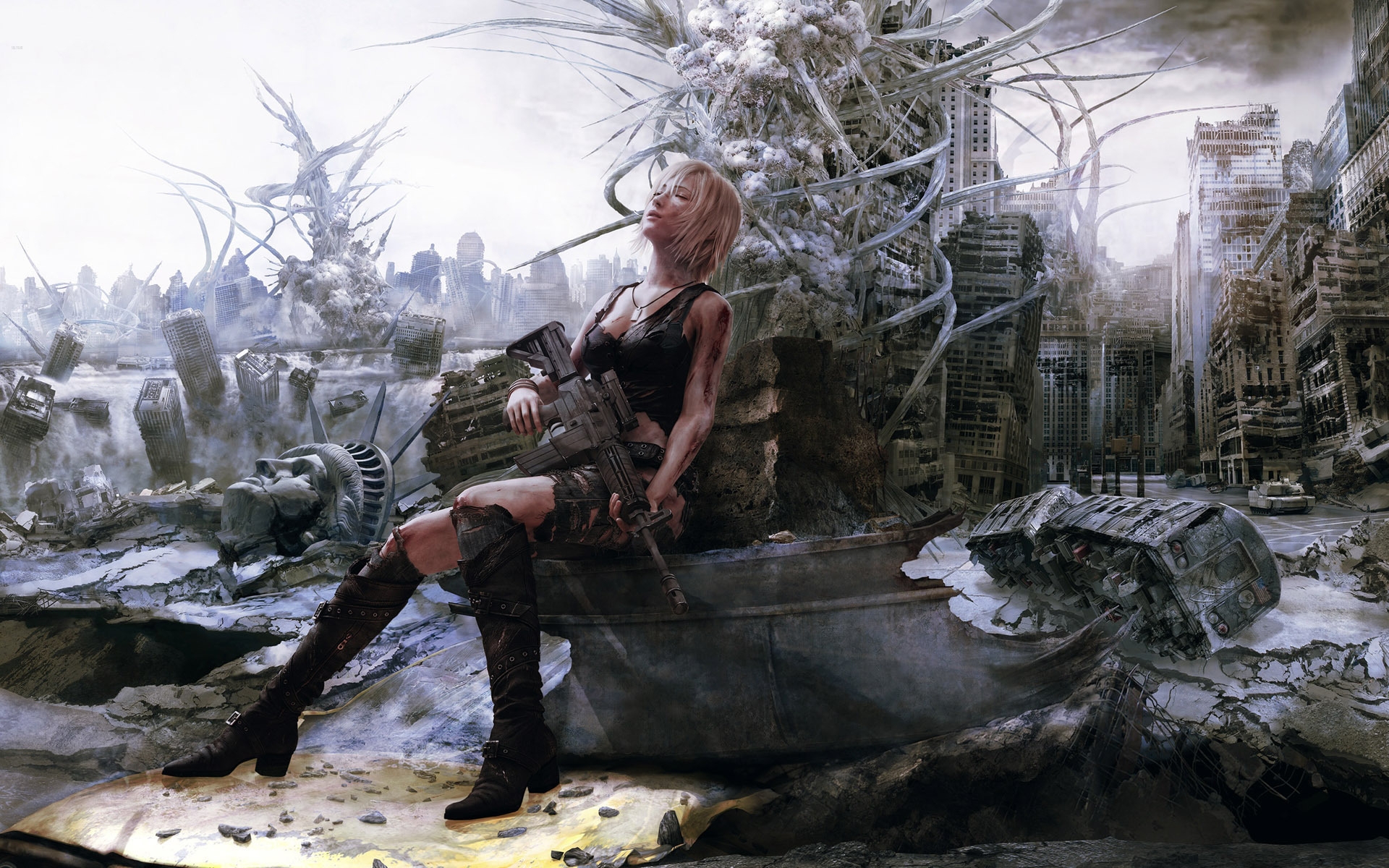 фантастика, руины, parasite eve, автомат
