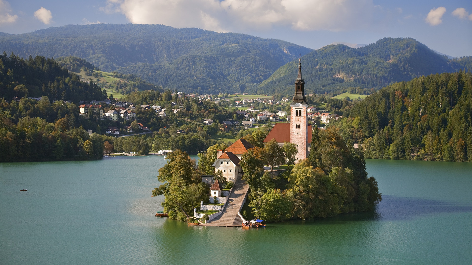 slovenia, lake bled, город, церковь